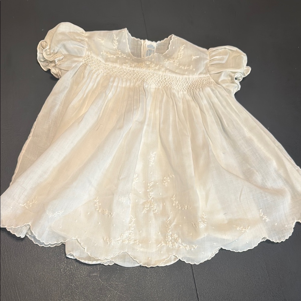 VINTAGE Charming Hand Embroidered Cream Baby Dress